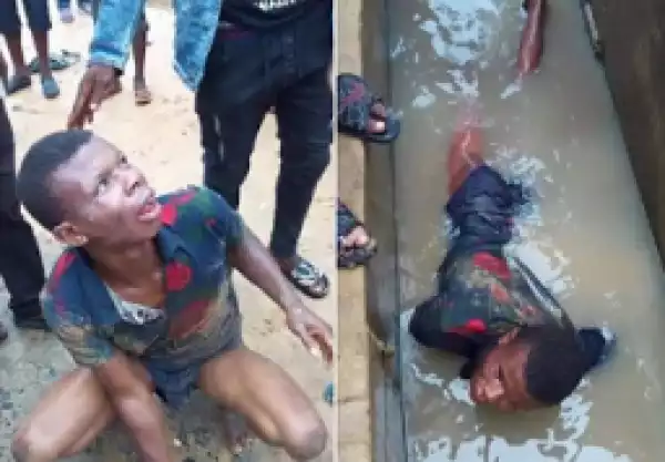 Young Man Beaten And Thrown Into Gutter For Allegedly Stealing A Generator In Sapele (Photos)